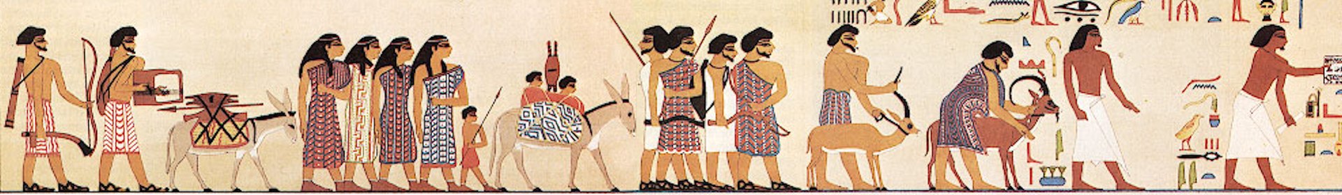 [[File:Drawing of the procession of the Aamu group tomb of Khnumhotep II at Beni Hassan.jpg|Drawing of the procession of the Aamu group tomb of Khnumhotep II at Beni Hassan]] Wikipedia